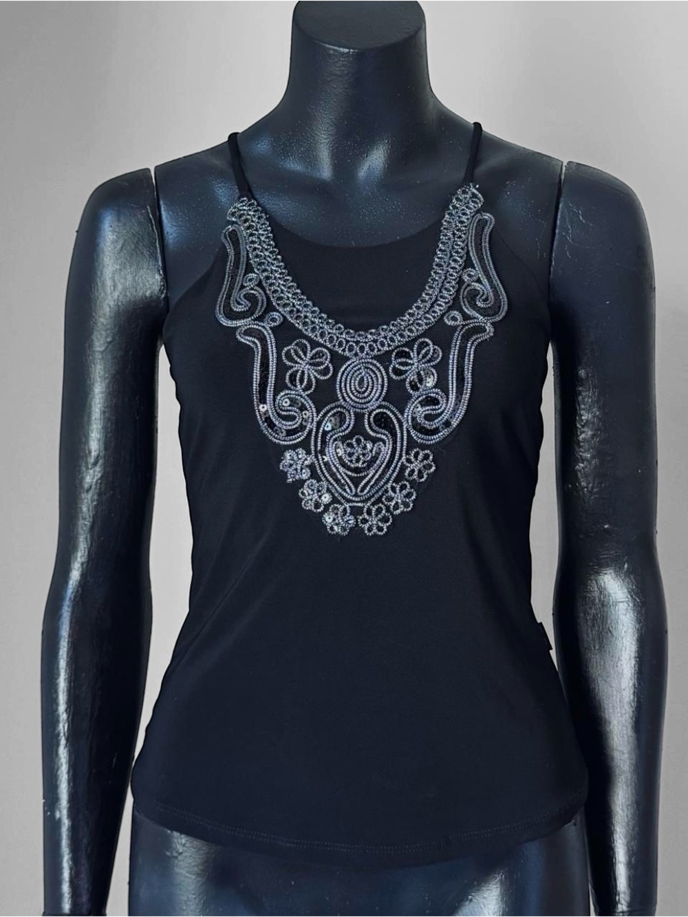Black Beaded Embellished Y2K Tank Top